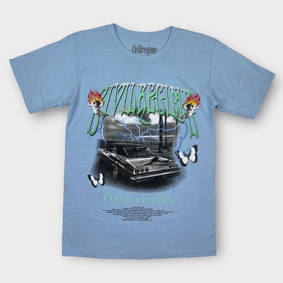 Civil Regime T Shirt Mens Small Civil Cruise Blue Lowrider Graphic Flame Hip Hop - Picture 2 of 12